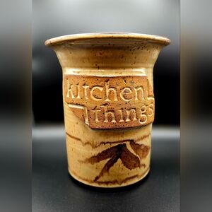 Studio Pottery Kitchen Utensil Holder Crock Signed